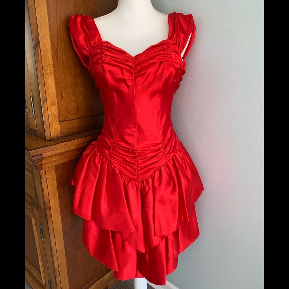 Vintage 80’s Red Cap Sleeve Prom Dress SZ 5/6